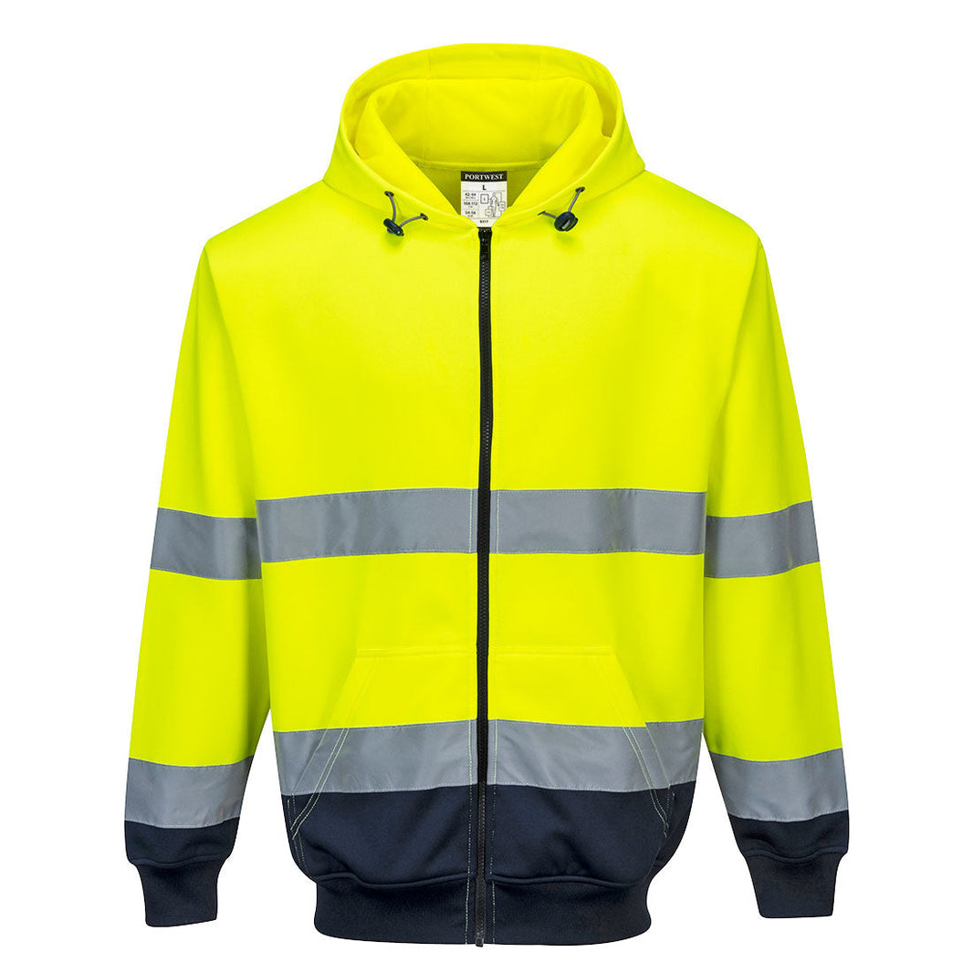 Portwest B317 Hi-Vis Contrast Zipped Hoodie in Yellow/Navy