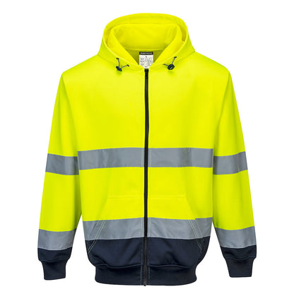 Portwest B317 Hi-Vis Contrast Zipped Hoodie in Yellow/Navy