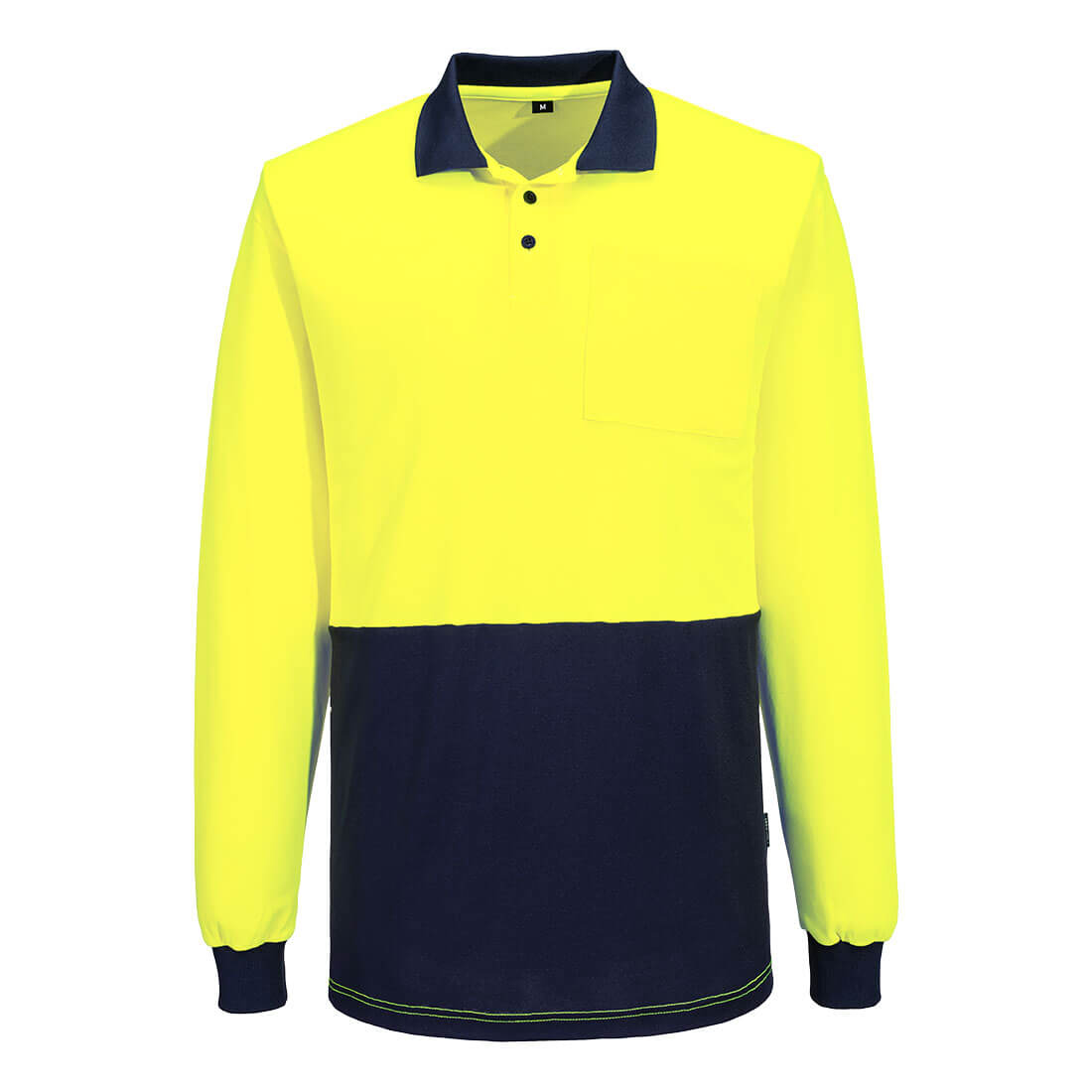 Portwest MP414 Hi-Vis Cotton Comfort Contrast Long Sleeve Polo in Yellow/Navy