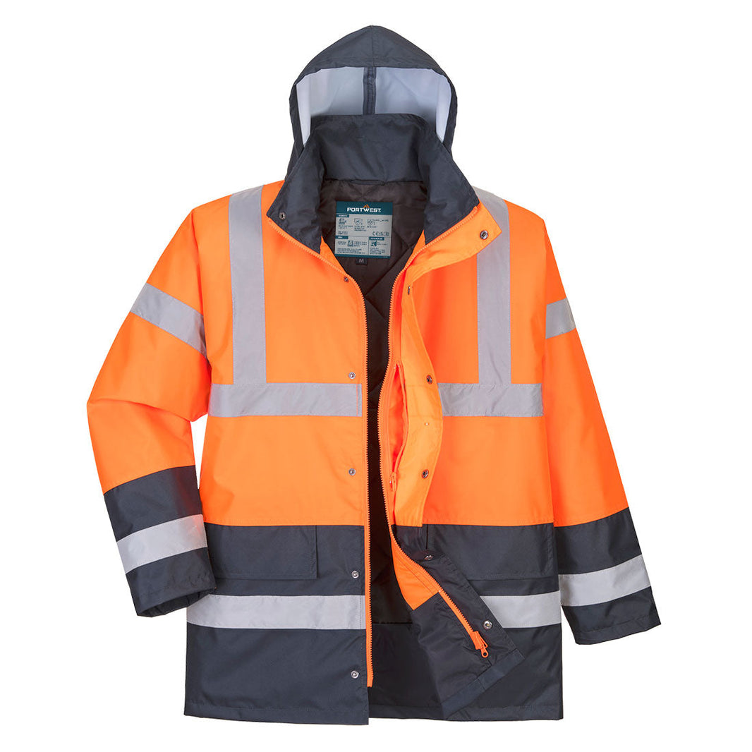 Portwest S466 Hi-Vis Contrast Traffic Jacket in Orange/Navy